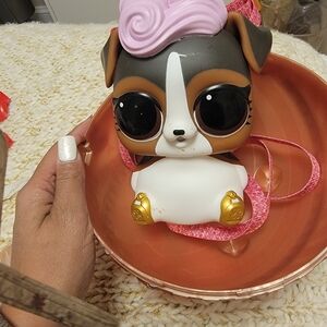 Cute Dog Figurine with Pink and Gold Accents